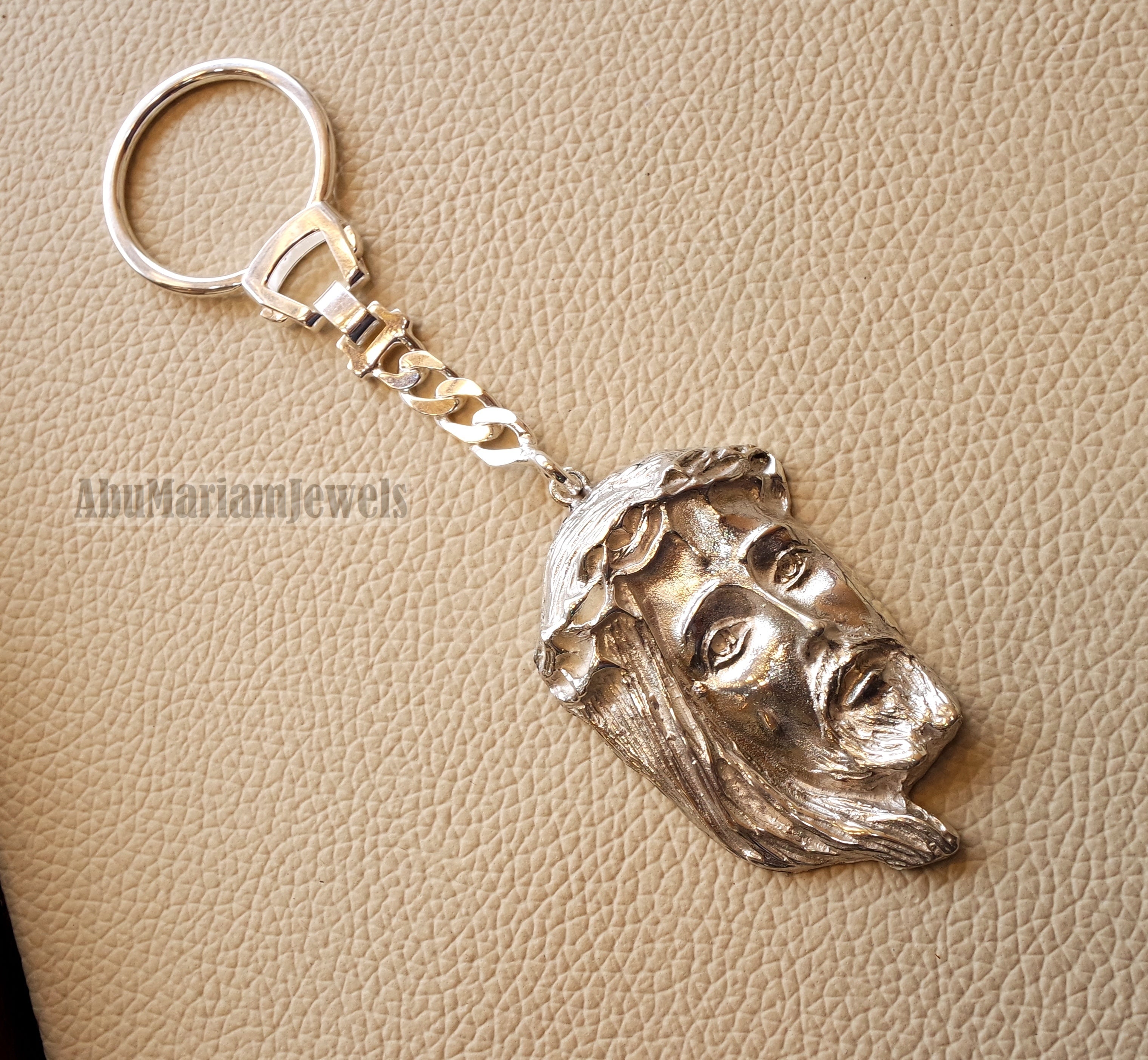 Jesus Christ face head huge pendant keychain sterling silver 925 jewelry christianity vintage handmade heavy man gift fast shipping