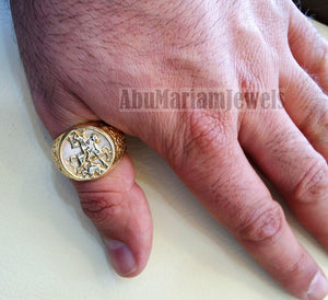 St George's and the dragon heavy man ring round 10K gold historical religious Greek Orthodox Christian all sizes fine jewelry