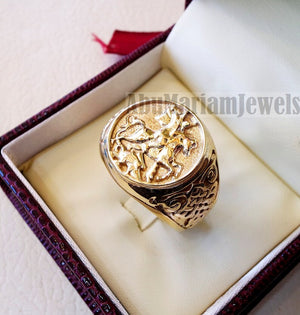 St George's and the dragon heavy man ring round 10K gold historical religious Greek Orthodox Christian all sizes fine jewelry