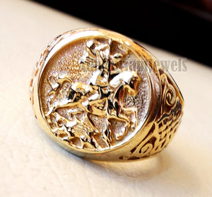 St George's and the dragon heavy man ring round 10K gold historical religious Greek Orthodox Christian all sizes fine jewelry