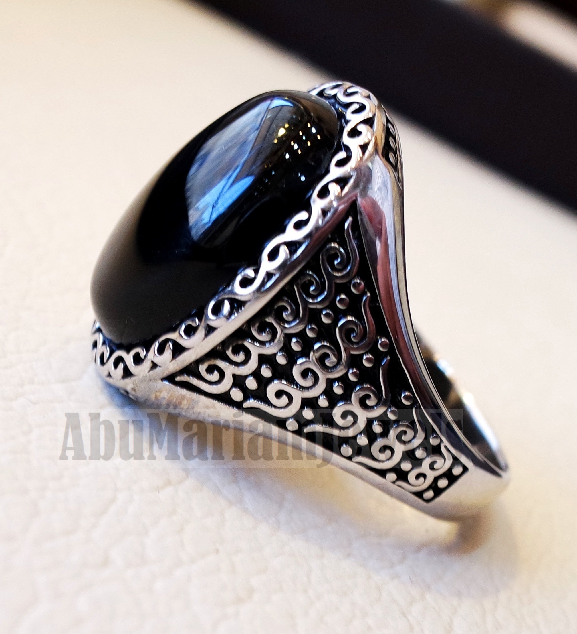 man ring aqeeq natural agate onyx oval stone black big gem sterling silver antique ottoman turkey style fast shipping all sizes men gift