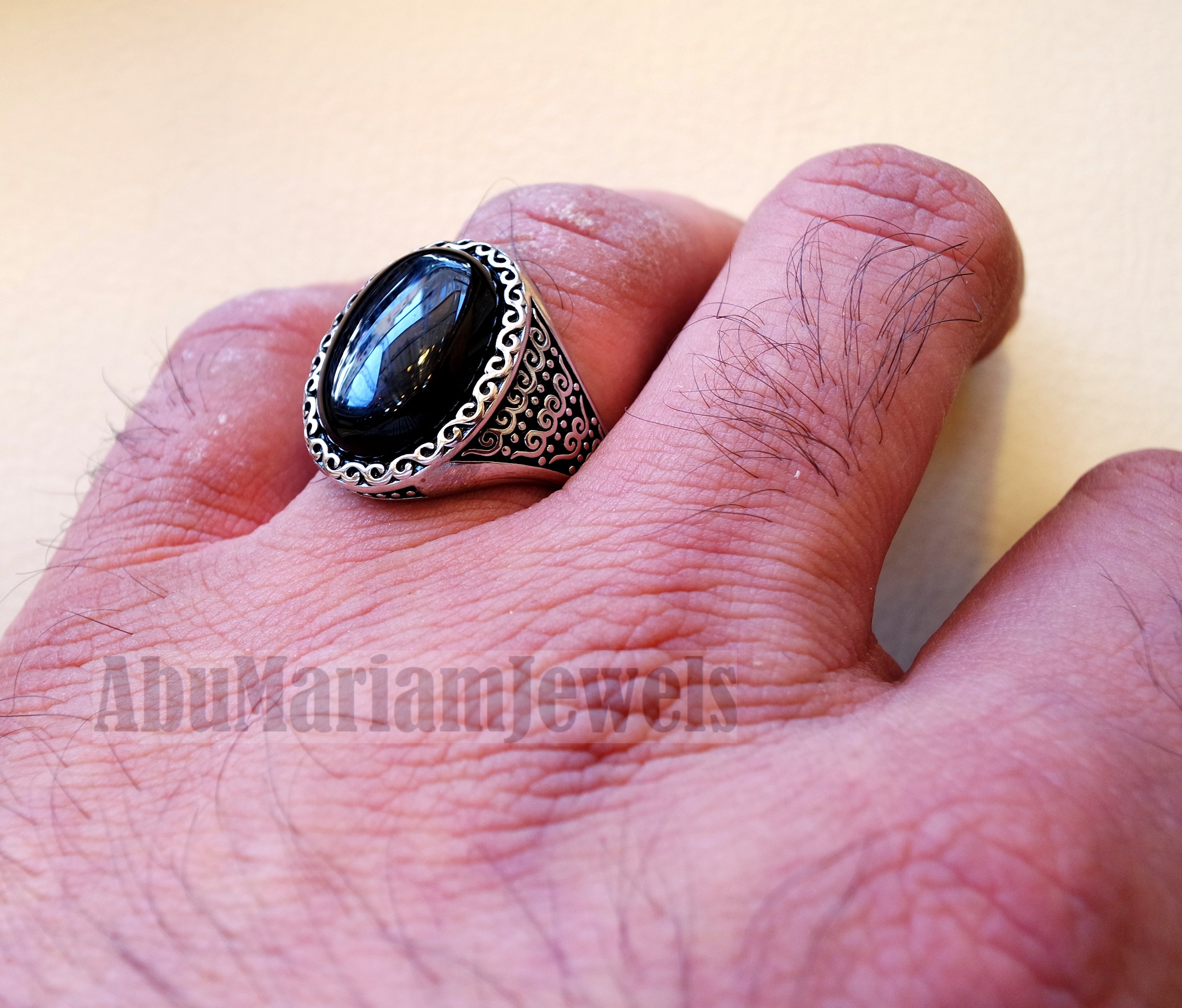 man ring aqeeq natural agate onyx oval stone black big gem sterling silver antique ottoman turkey style fast shipping all sizes men gift