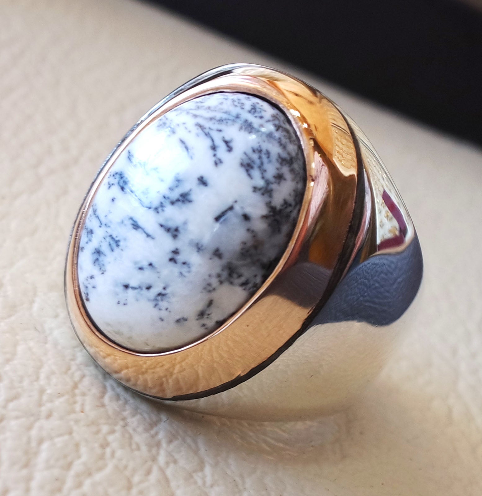 Männer Ring-Resultant Opal Achat Naturstein Sterling Silber 925 und Bronze Ottomane Türkei Mittlerer Osten Antik Stil jede Größe