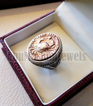 Horoscopes zodiac sign cancer sterling silver 925 and antique bronze huge men ring all sizes men jewelry gift that bring luck fast shipping