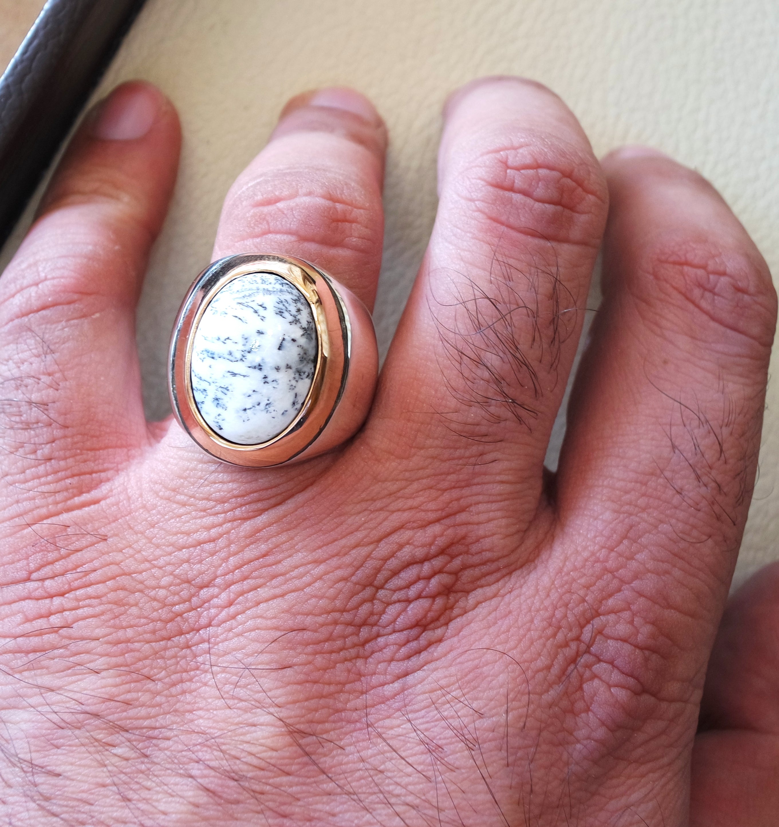 Männer Ring-Resultant Opal Achat Naturstein Sterling Silber 925 und Bronze Ottomane Türkei Mittlerer Osten Antik Stil jede Größe