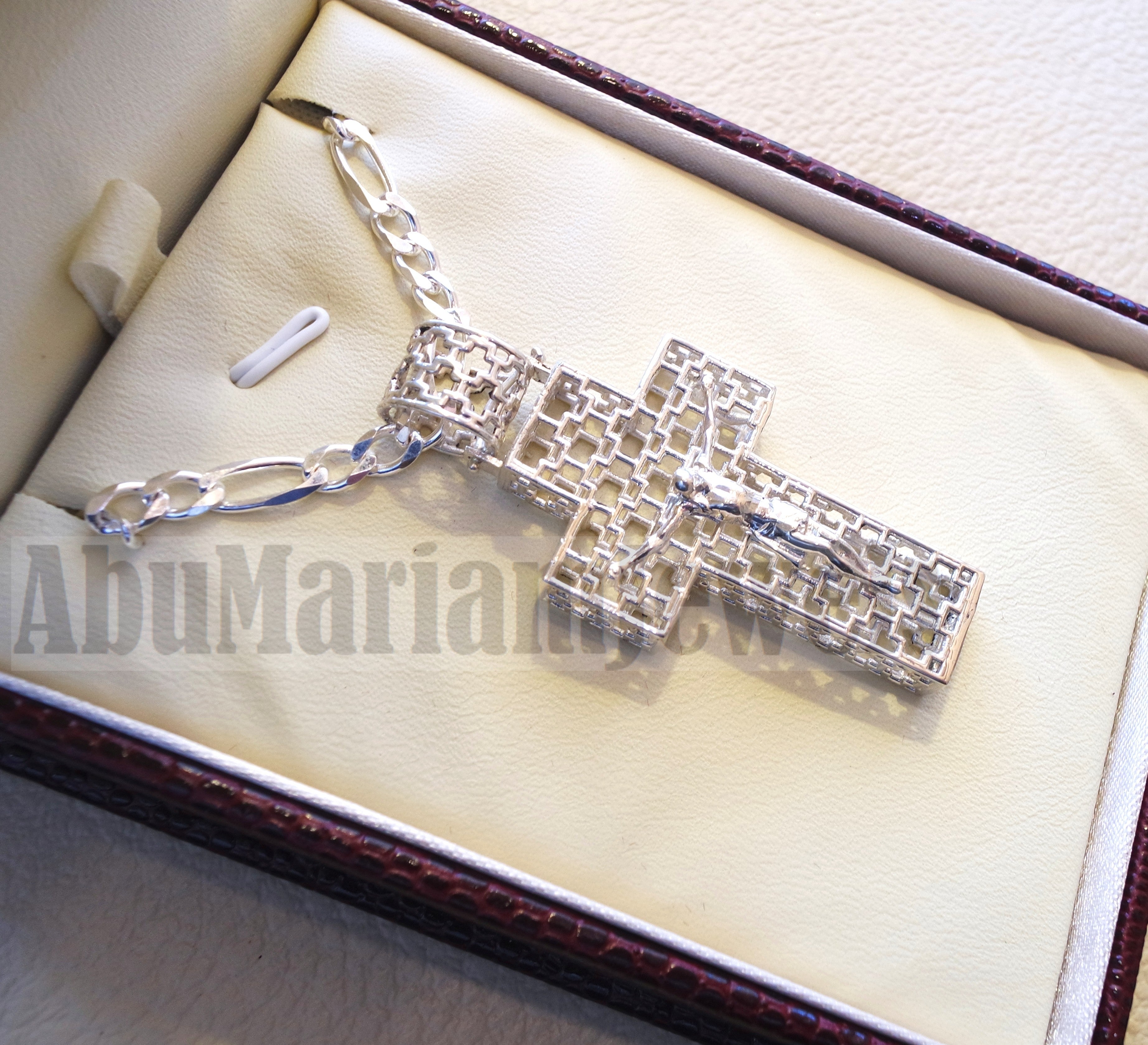 Cross necklace with thick chain sterling silver 925 jewelry Christianity 3d design man women religious gift express shipping