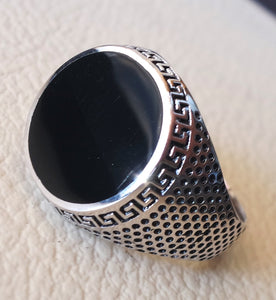 Schwarz Onyx Emaille Round man Ring Sterling Silber 925 Schmuck alle Größen Ottoman türkischen Vintage-Stil Schnellversand