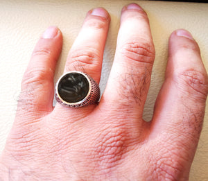 Schwarz Onyx Emaille Round man Ring Sterling Silber 925 Schmuck alle Größen Ottoman türkischen Vintage-Stil Schnellversand