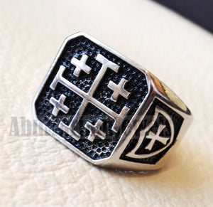 Jerusalem Cross ring christ christian symbol sterling silver 925 man gift jewelry fast shipping square shape all sizes Catholic Orthodox