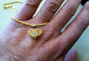 21K gold 3d heart pendant with rope chain gold jewelry with cubic Zirconia stone 16 and 20 inches fast shipping with gift box