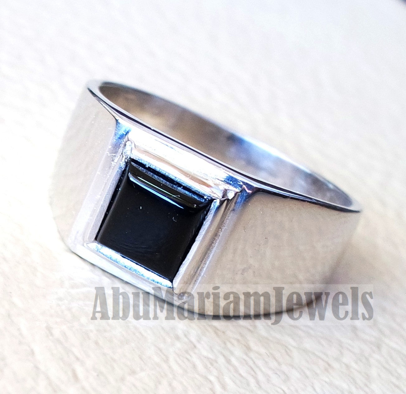 square small pinkie black onyx agate stone sterling silver 925 simple man ring jewelry any size fast shipping