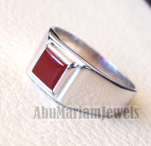 square small pinkie natural red aqeeq carnelian agate stone sterling silver 925 simple man ring jewelry any size fast shipping