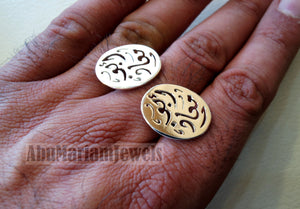 Oval cufflinks , cuflinks name of two words each calligraphy arabic customized any name made to order sterling silver 925 men jewelry cf009