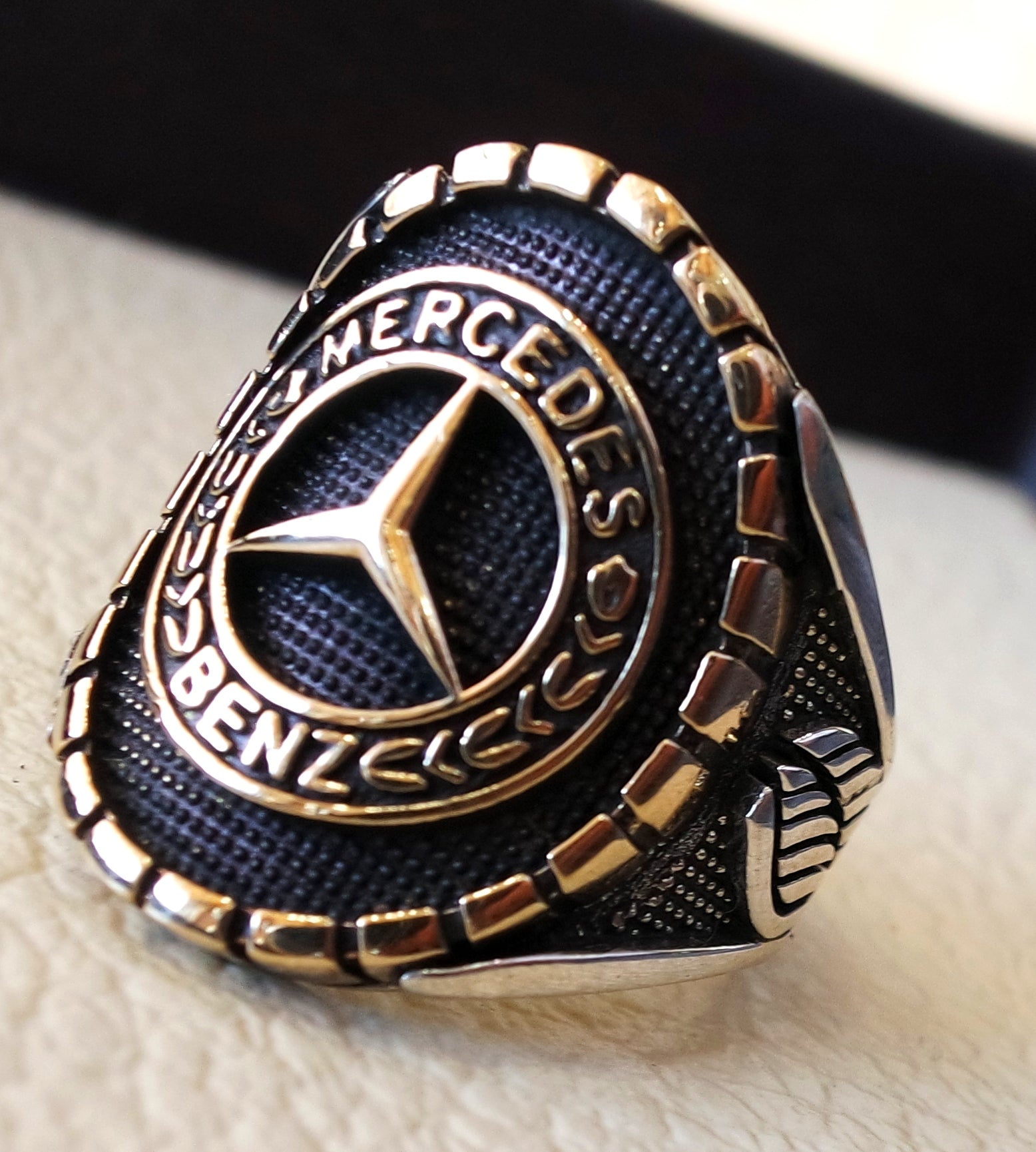 Mercedes Benz Sterling Silver 925 und Bronze Heavy man Ring neues Auto ideal Geschenk alle Größen