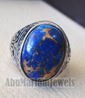 man ring copper Lapis lazuli natural stone sterling silver 925 oval cabochon semi precious gem ottoman arabic style all sizes jewelry