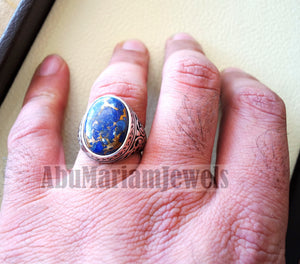 man ring copper Lapis lazuli natural stone sterling silver 925 oval cabochon semi precious gem ottoman arabic style all sizes jewelry