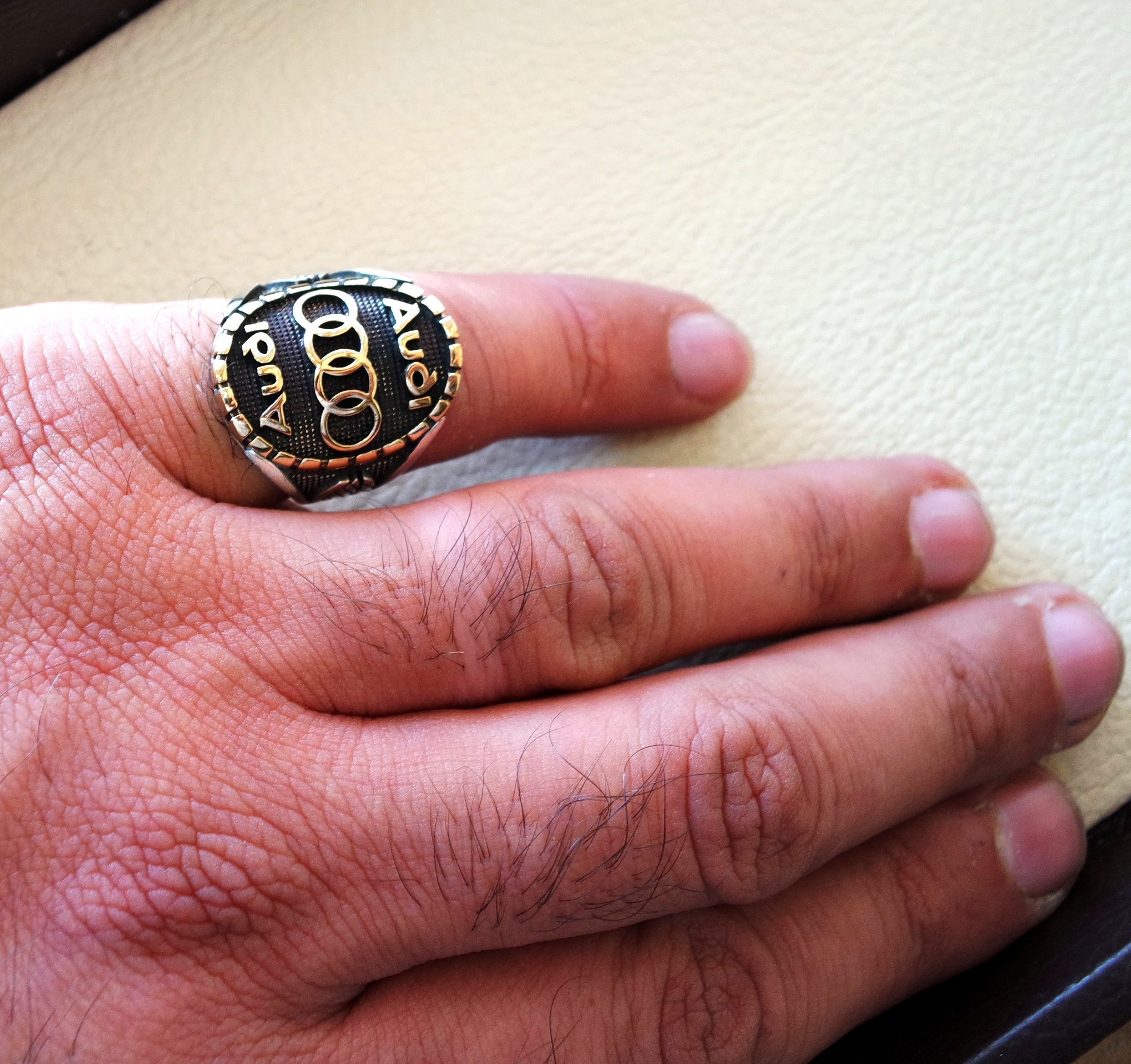 Audi Sterling Silver 925 und Bronze Heavy man Ring neues Auto ideal Geschenk alle Größen