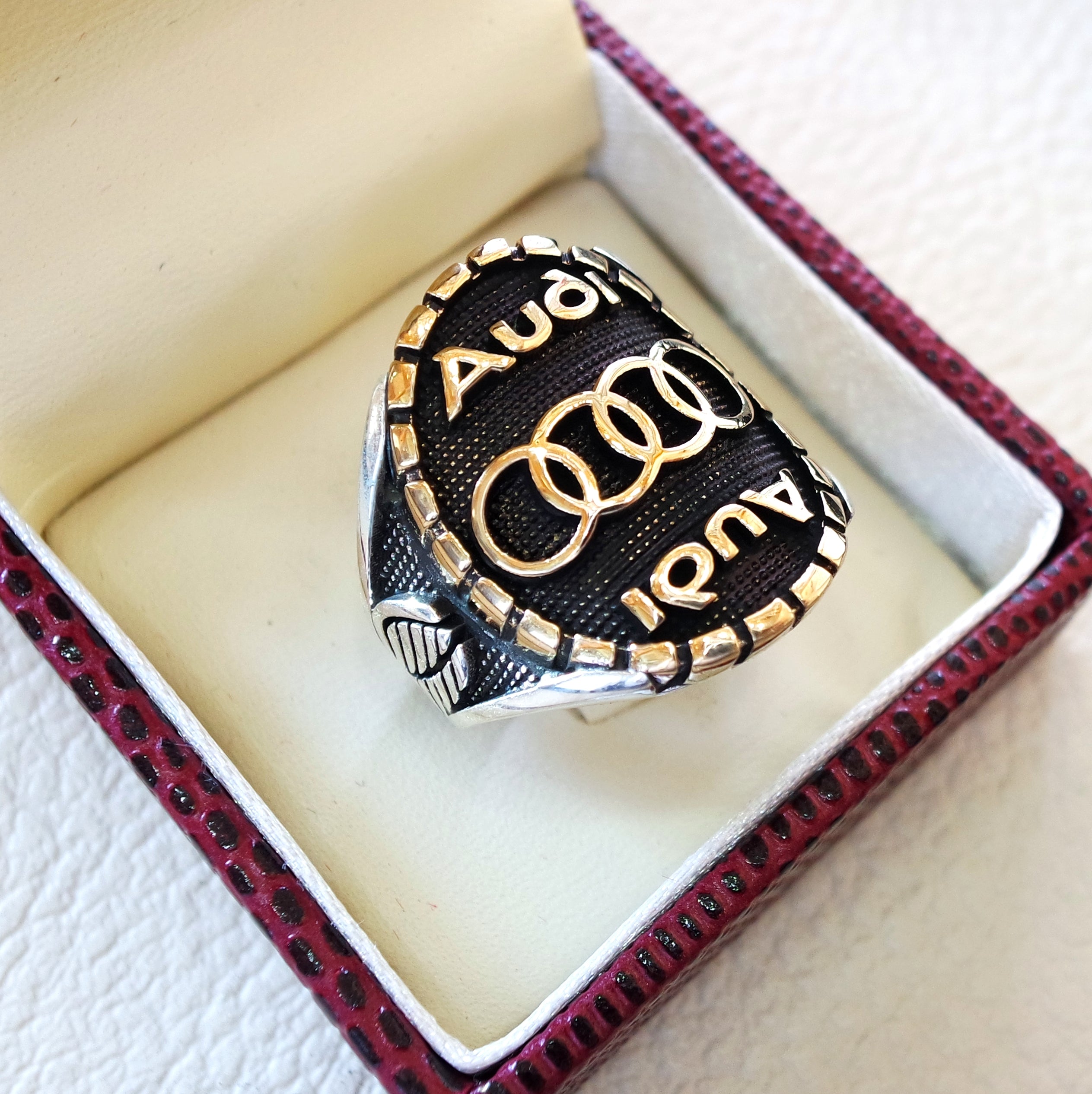 Audi Sterling Silver 925 und Bronze Heavy man Ring neues Auto ideal Geschenk alle Größen