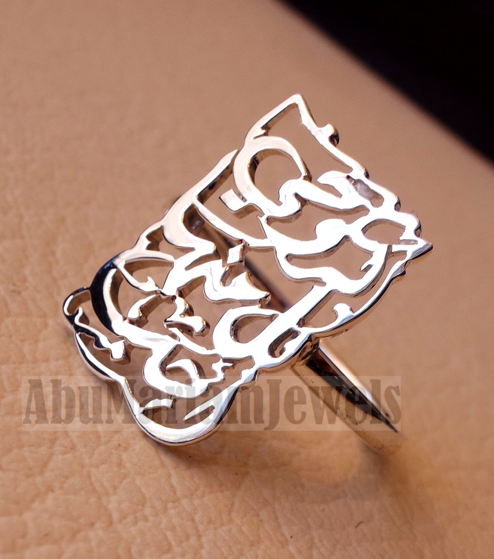 Arabic calligraphy customized 2 - 4 names / phrase sterling silver 925 or 18 k yellow gold ring , fit all sizes any name خاتم اسماء عربي RE1007