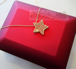 Honeycomb star 3d 18K yellow gold necklace pendant and chain fine jewelry full insured shipping