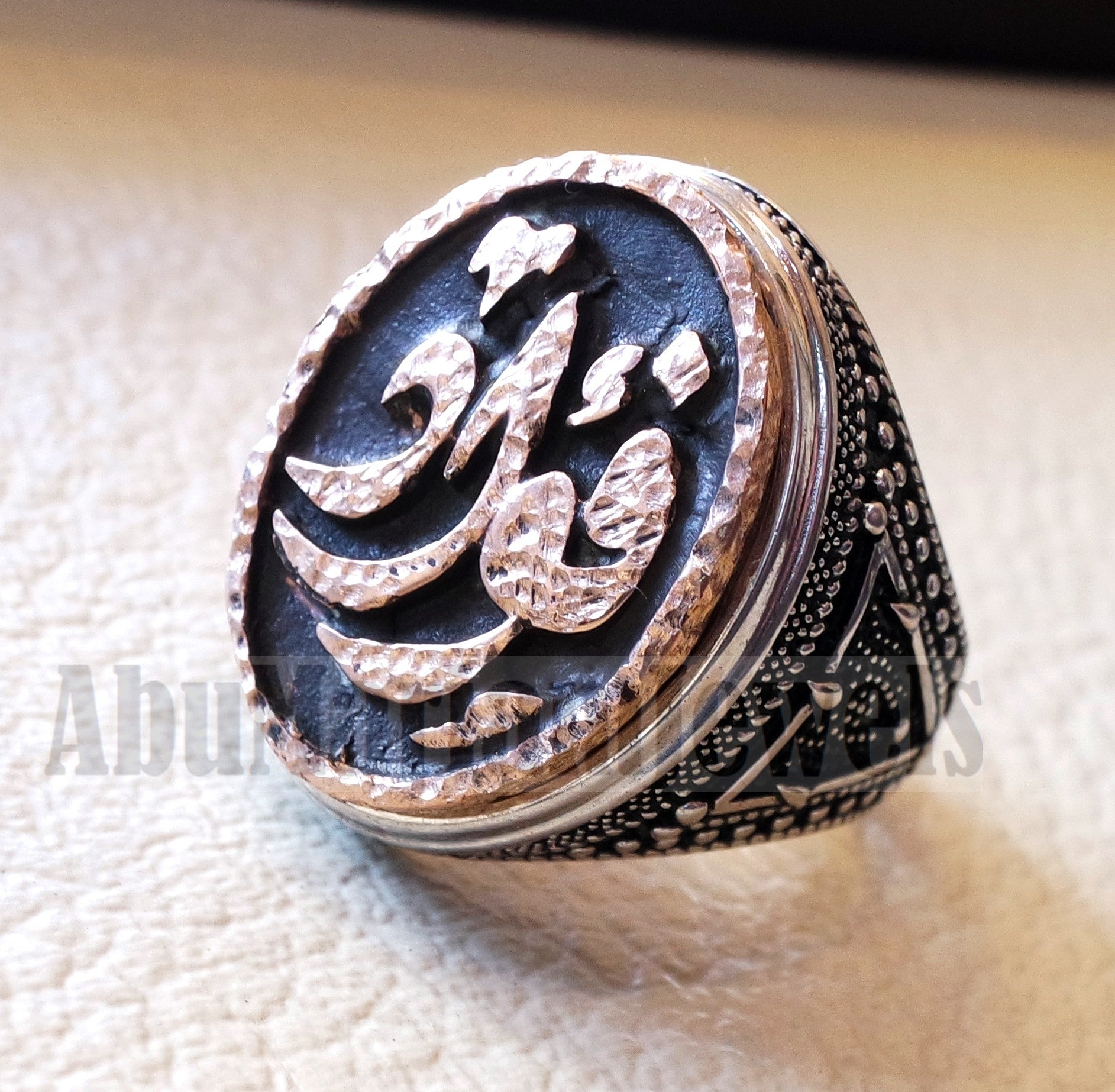 Customized Arabic calligraphy names ring personalized antique jewelry style sterling silver 925 and bronze any size TSB1004 خاتم اسم تفصيل
