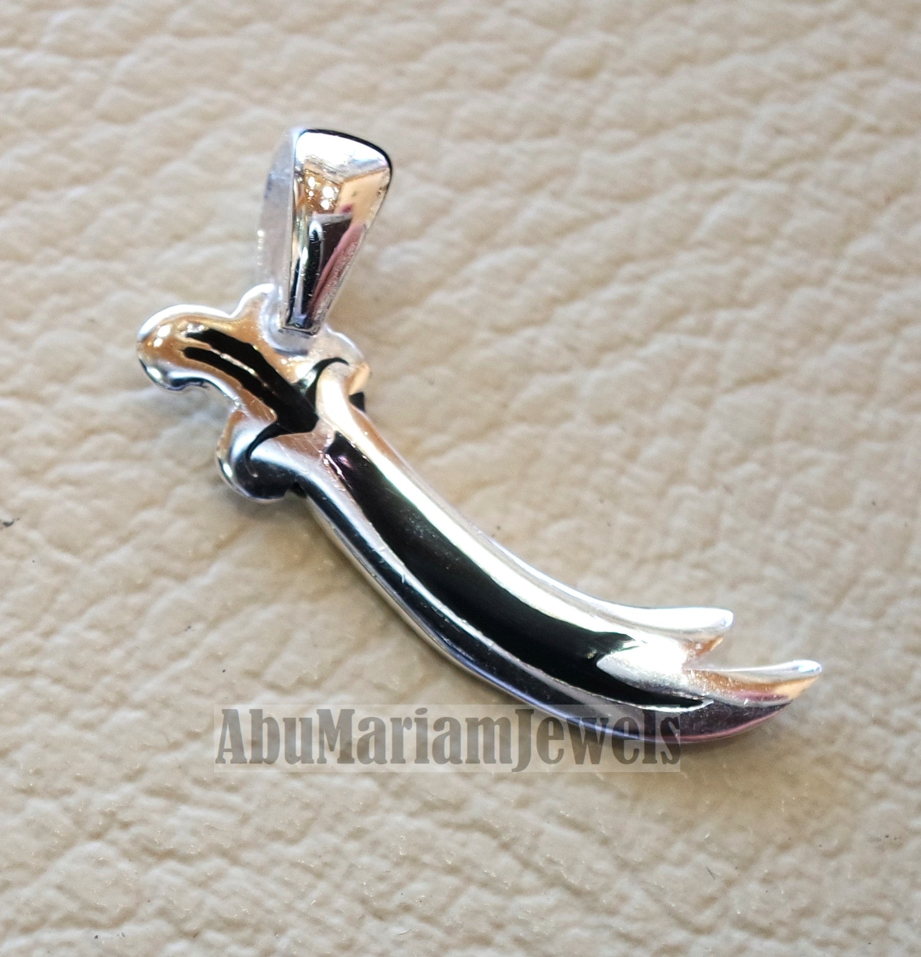 sword pendant small size sterling silver 925 and black enamel handmade Zo Alfaqar Saif express fast shipping with gift jewelry box