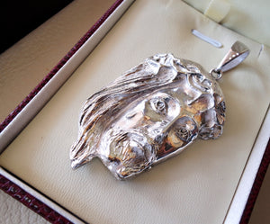 Jesus Christus Gesicht Kopf große Anhänger Sterling Silber 925 Naher Osten Schmuck Christentum Vintage Handmade schwere Expressversand