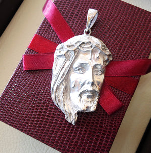 Jesus Christus Gesicht Kopf große Anhänger Sterling Silber 925 Naher Osten Schmuck Christentum Vintage Handmade schwere Expressversand