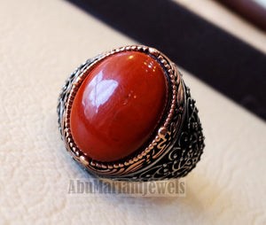 pure red jasper man ring stone natural aqeeq gem sterling silver 925 ring semi precious cabochon jewelry