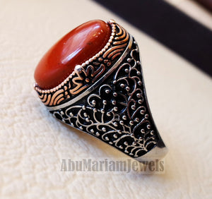 pure red jasper man ring stone natural aqeeq gem sterling silver 925 ring semi precious cabochon jewelry