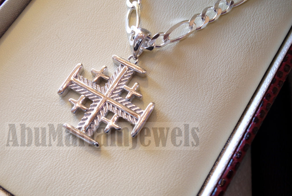 Jerusalem small cross pendant with heavy chain sterling silver 925 middle eastern jewelry christianity vintage handmade heavy fast shipping