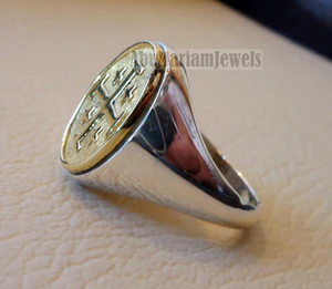 Jerusalem Cross ring christ christian sterling silver 925 and bronze man gift jewelry oval vintage style all sizes Catholic Orthodox