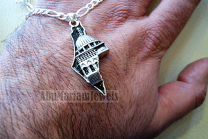 Big Palestine map with Aqsa mosque pendant with thick chain sterling silver 925 white and black jewelry arabic fast shipping خارطه و علم فلسطين