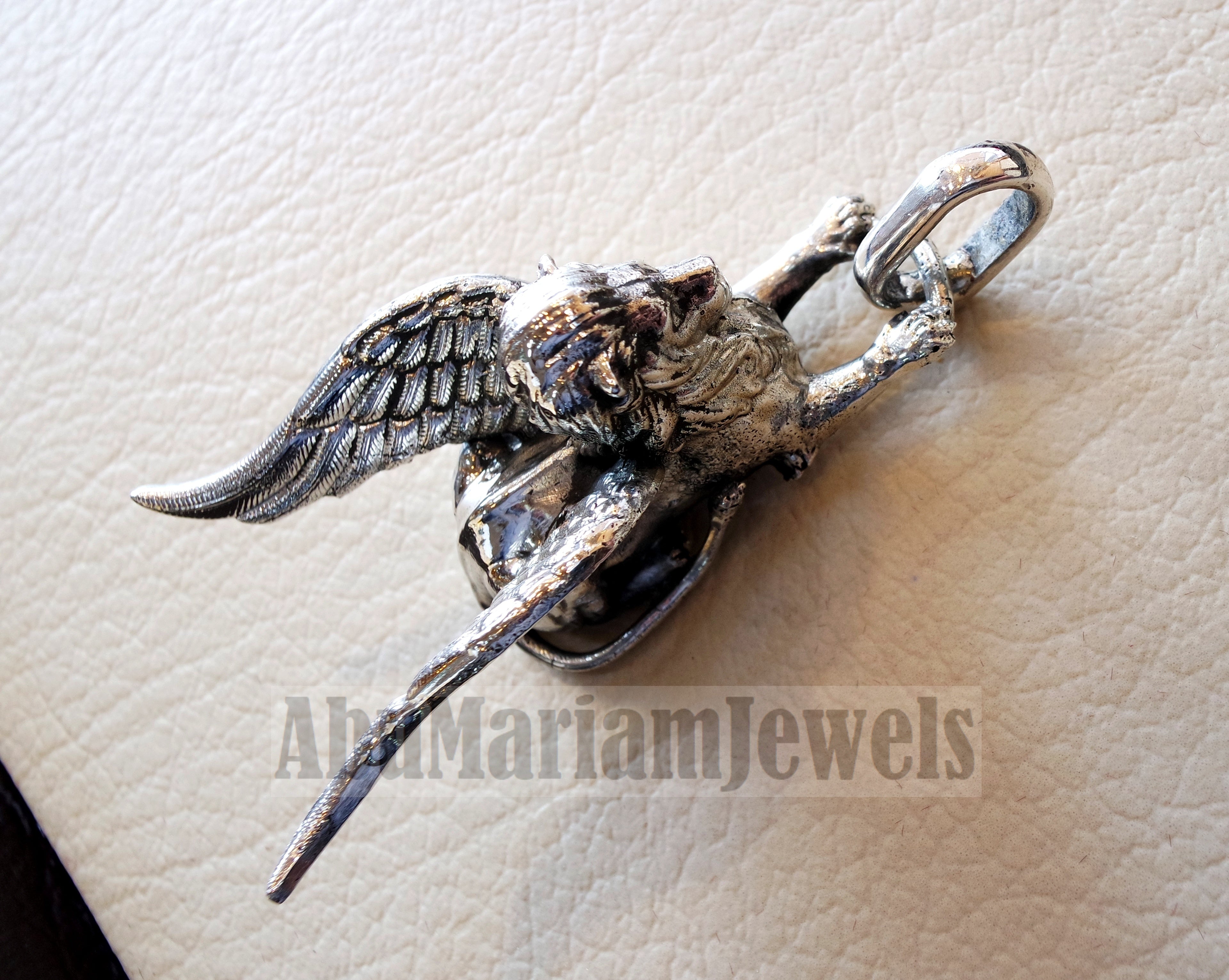 Huge Babylon lion 3D historical mythical winged lion the symbol of ultimate power pendant sterling silver 925 griffin gryphon jewelry