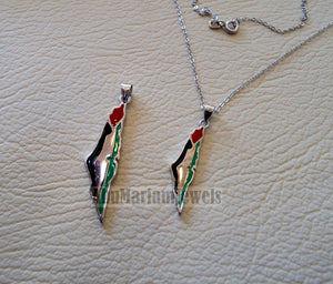 Palestine map pendant with flag colors enamel & sterling silver 925 k high quality jewelry arabic fast shipping خارطه و علم فلسطين