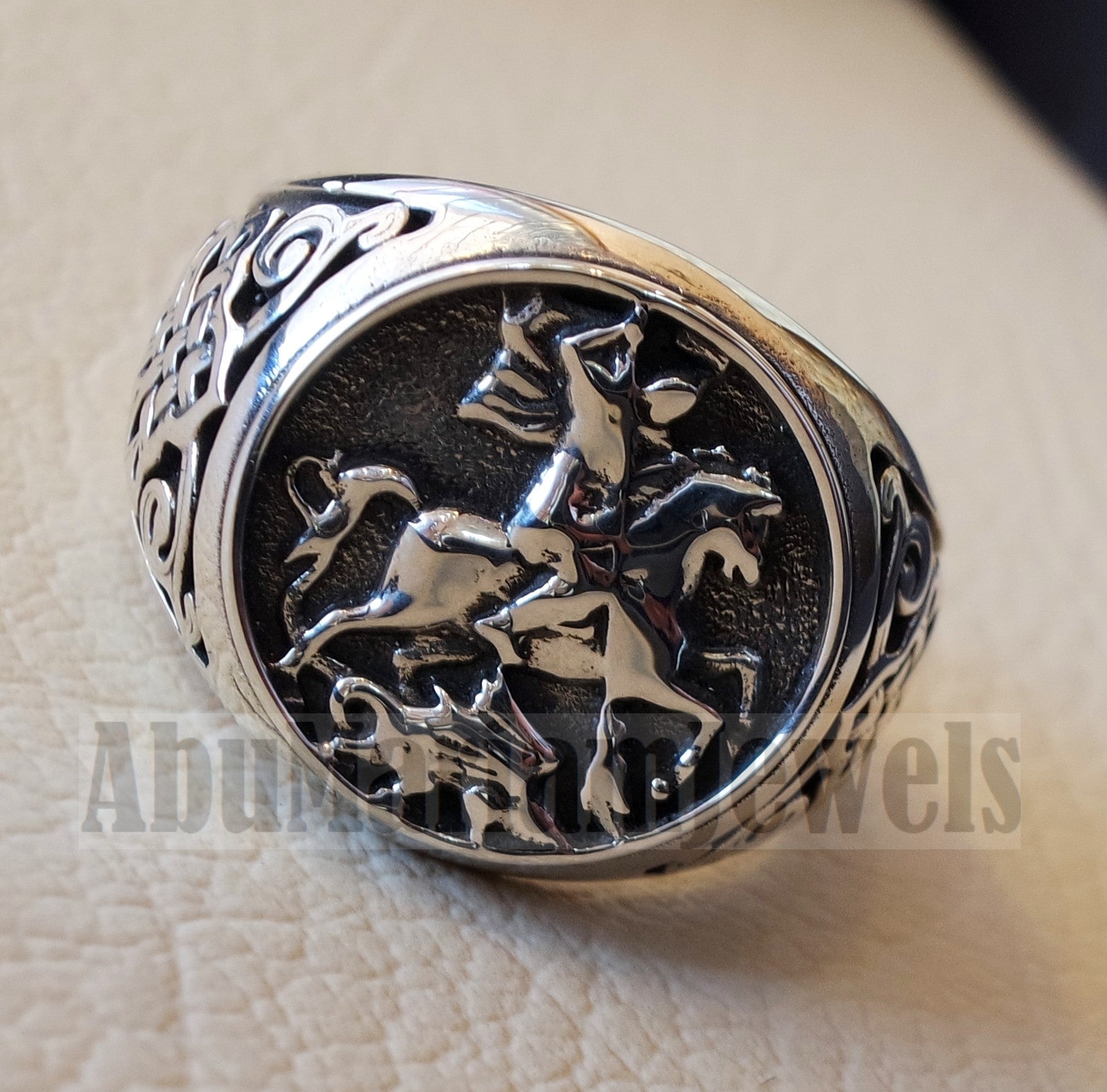 St George's and the dragon heavy man ring round sterling silver 925 historical religious Greek Orthodox Christian all sizes jewelry