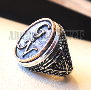 Initials Customized men ring personalized any 2 letters antique jewelry style sterling silver 925 and bronze any size In-1002
