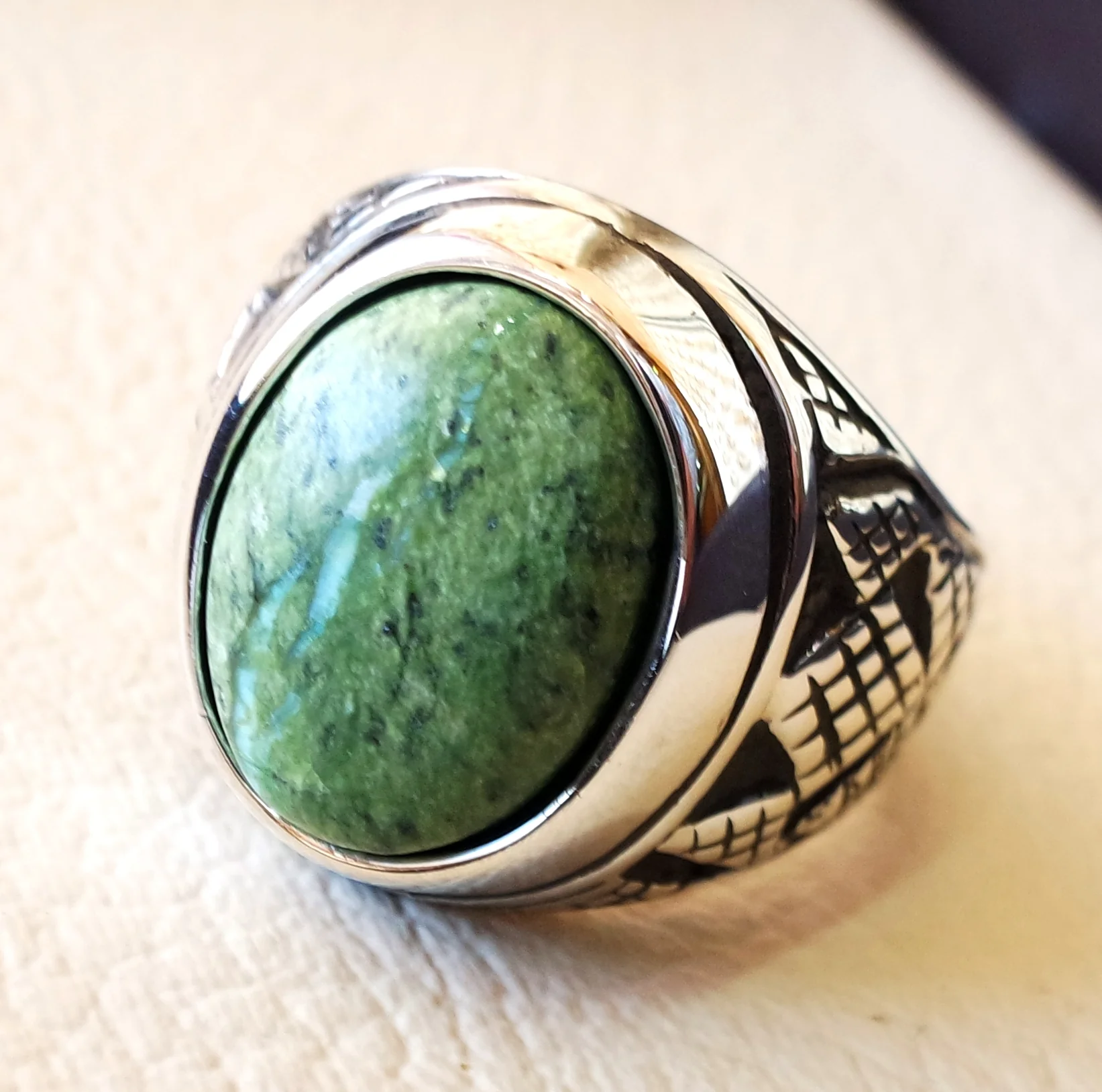 Green Swiss Opal Naturstein Herrenring Sterling Silber 925 atemberaubende echte gem Ottoman arabische Stil Schmuck alle Größen