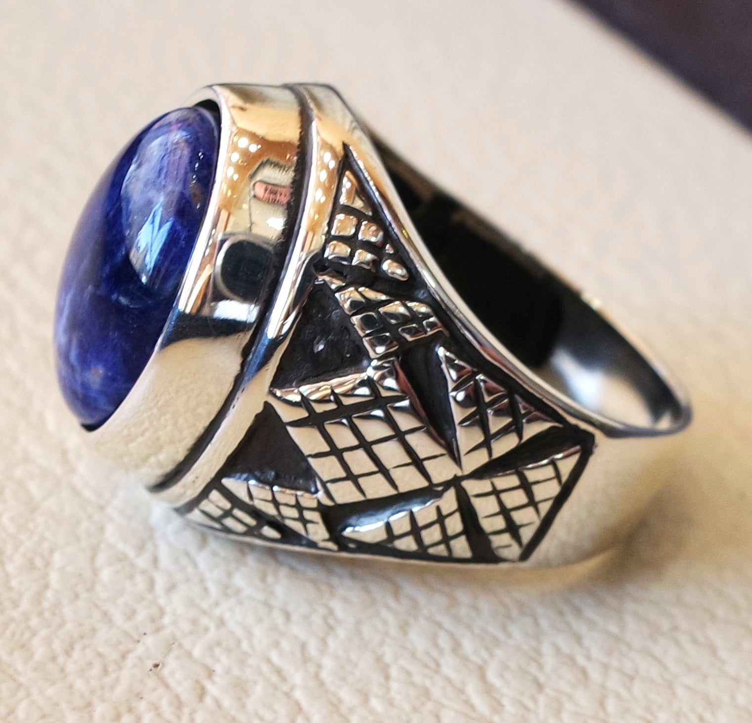 Sodalith Naturstein dunkel Royal Blaumänner Ring Sterling Silber 925 atemberaubende echte gem zwei ottomanischen arabischen Stil Schmuck alle Größen