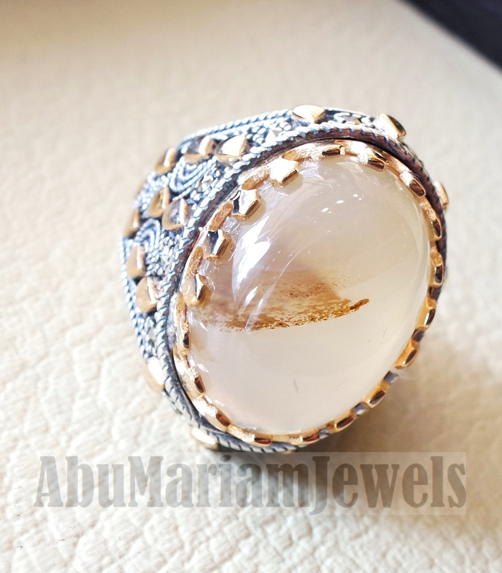 oval yamani aqeeq natural stunning Sulymani agate gem men ring sterling silver 925 and bronze jewelry all sizes عقيق يماني