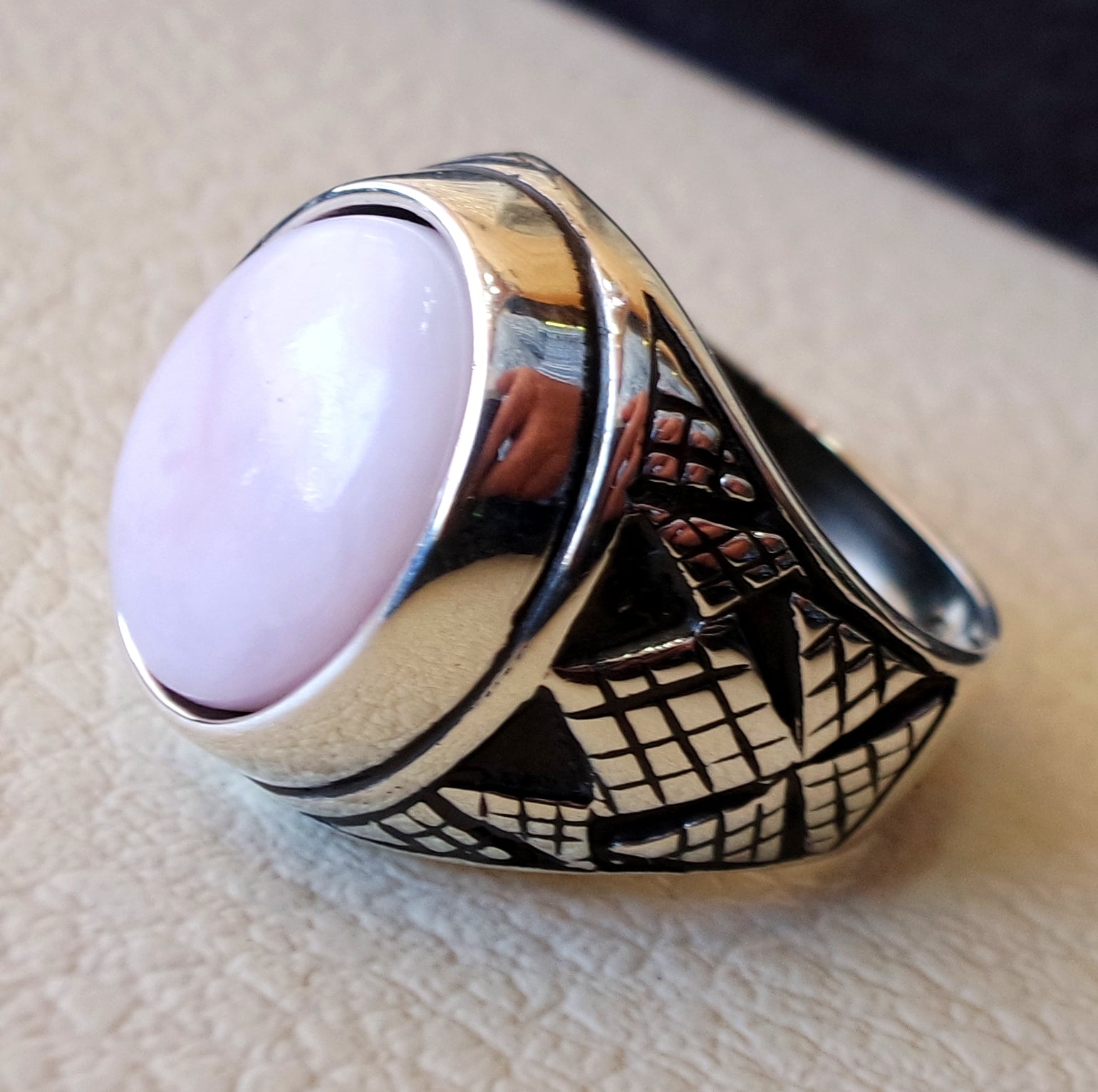 Pink Opal Naturstein Herrenring Sterling Silber 925 atemberaubende echte gem Ottoman arabische Stil Schmuck alle Größen