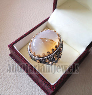 oval yamani aqeeq natural stunning Sulymani agate gem men ring sterling silver 925 and bronze jewelry all sizes عقيق يماني