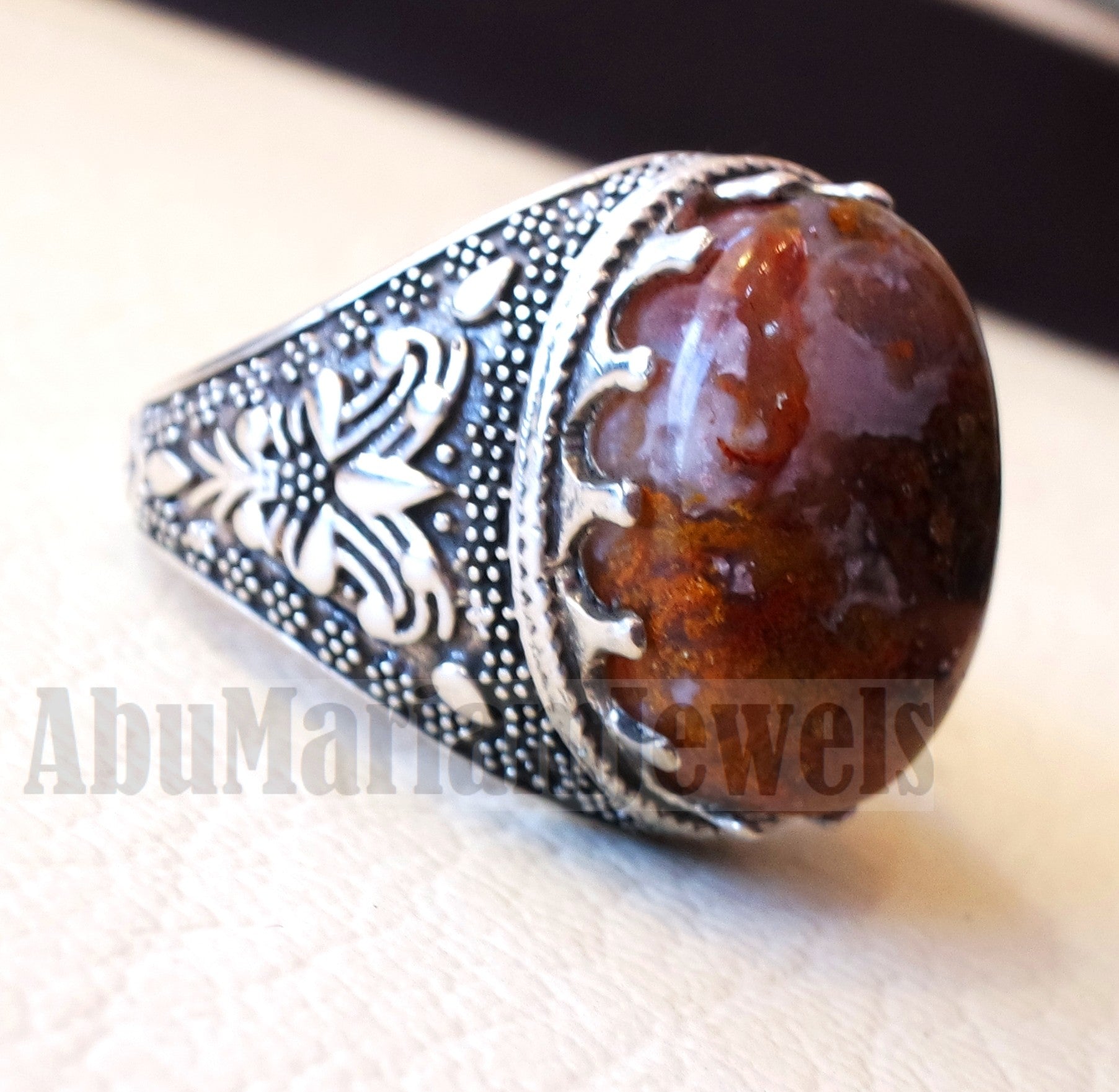 Agua nevada aqeeq sulymani natural Mexican stone sterling silver 925 man ring ottoman turkey antique style any size عقيق سليماني