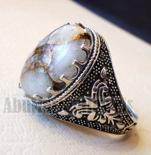 Orange copper Calcite man ring natural stone sterling silver 925 oval cabochon semi precious gem ottoman arabic style all sizes jewelry