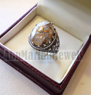 Orange copper Calcite man ring natural stone sterling silver 925 oval cabochon semi precious gem ottoman arabic style all sizes jewelry