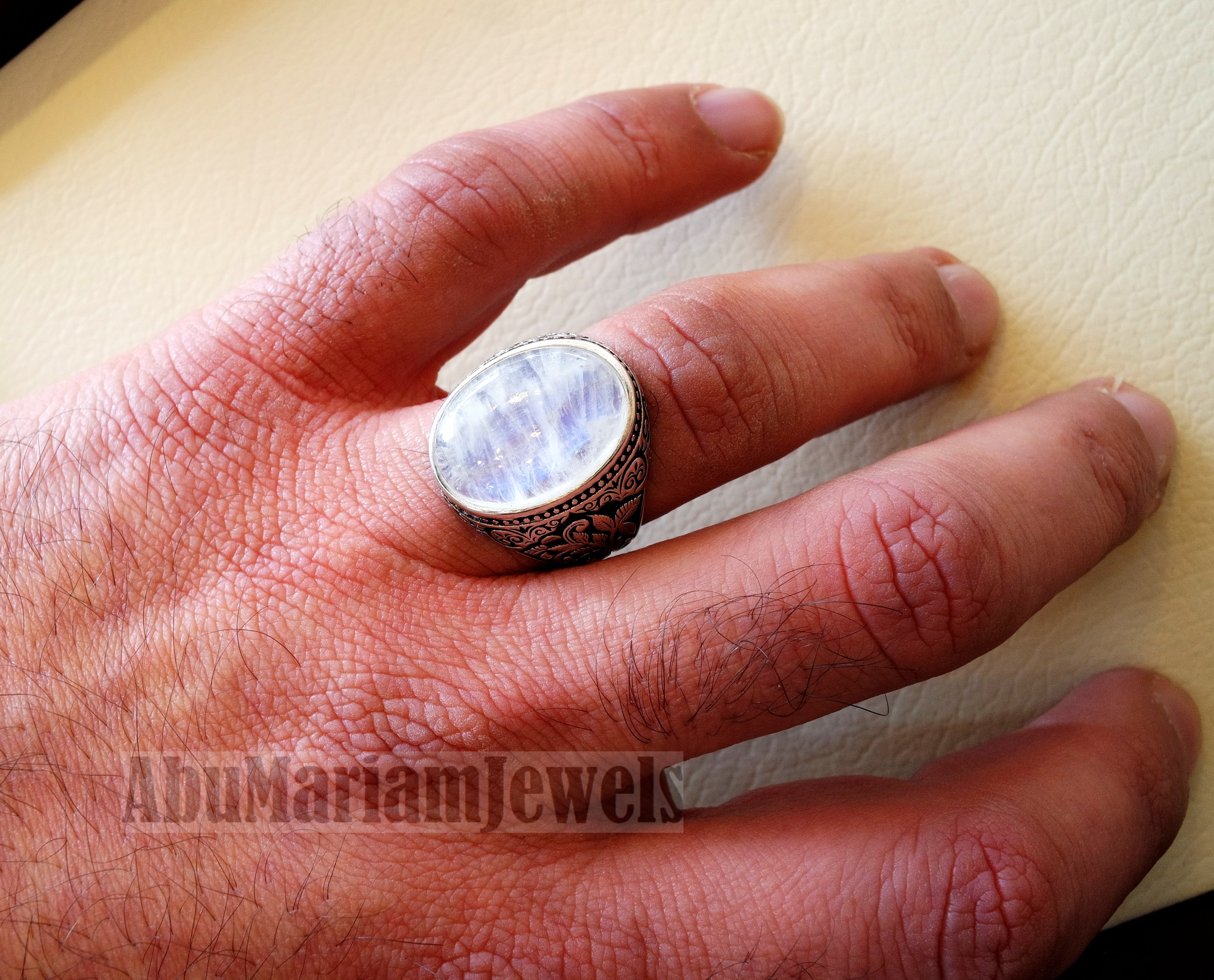 moonstone natural stone durr al najaf men ring jewelry sterling silver 925 stunning genuine gem nature design style jewelry all sizes