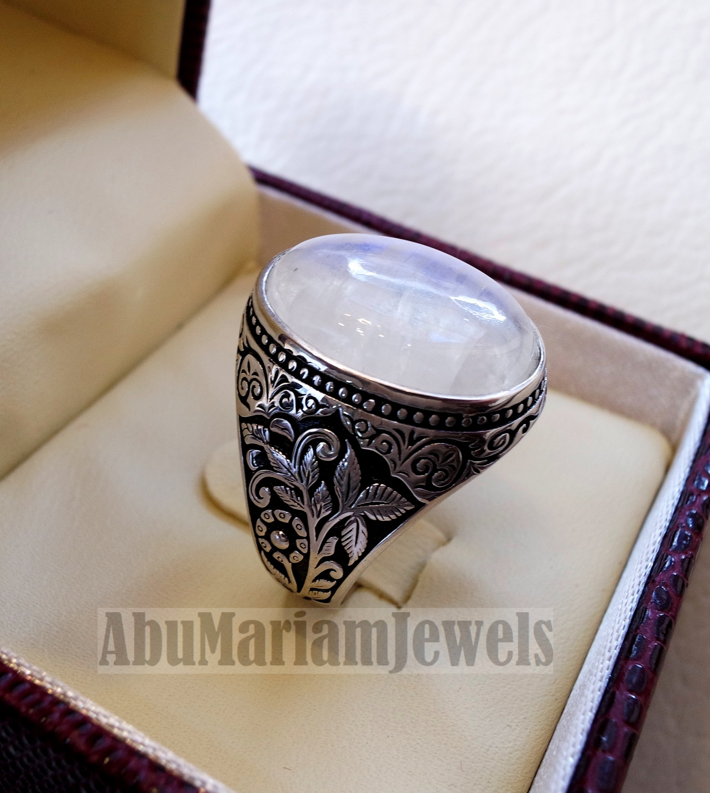 moonstone natural stone durr al najaf men ring jewelry sterling silver 925 stunning genuine gem nature design style jewelry all sizes