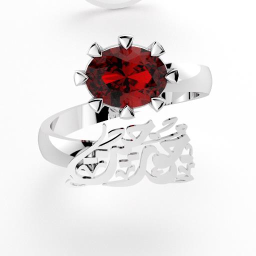 Arabic calligraphy customized 1 name sterling silver 925 or 18 k yellow gold ring and red synthetic corundum identical to genuine ruby S101