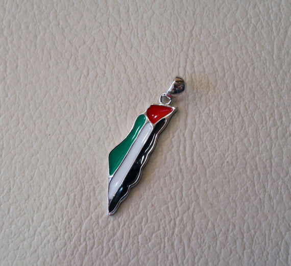 Palestine map & flag pendant sterling silver 925 k high quality enamel colorful jewelry arabic fast shipping خارطه و علم فلسطين