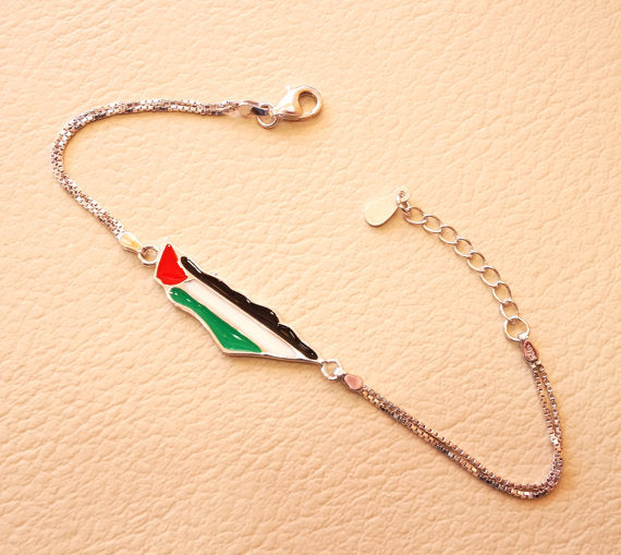 Palästina Karte & Flag Armband Sterling Silber 925 k fit alle Größen Doppelkette bunte Emaille hochwertige Schmuck اسواره خارطه وعلم فلسطين